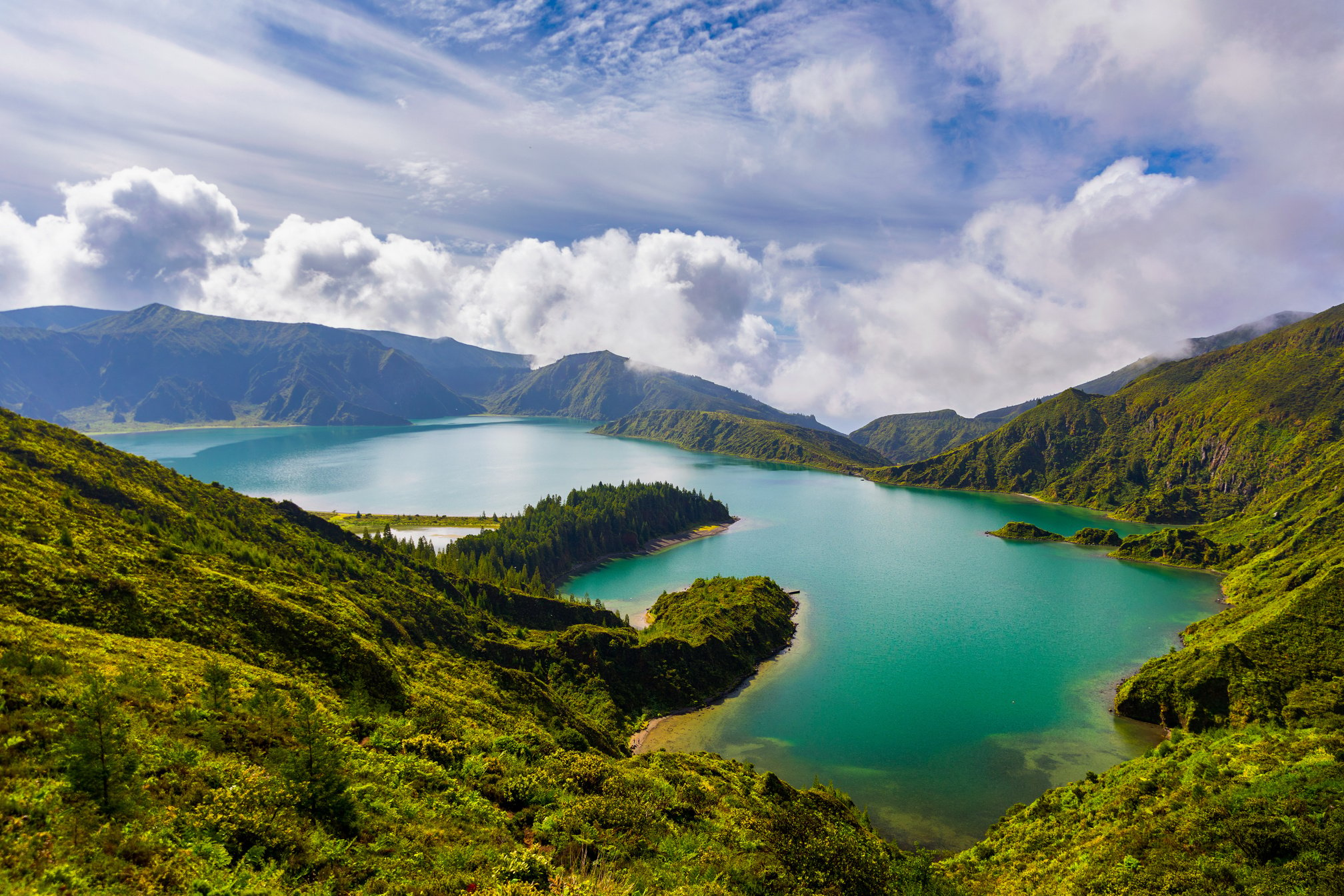 Beautiful panoramic view of Lagoa do Fogo lake in Sao Miguel Island, Azores, Portugal. "Lagoa do Fogo" in SÃ£o Miguel Island, Azores. Panoramic image of Lagoa do Fogo, Sao Miguel, Azores, Portugal.