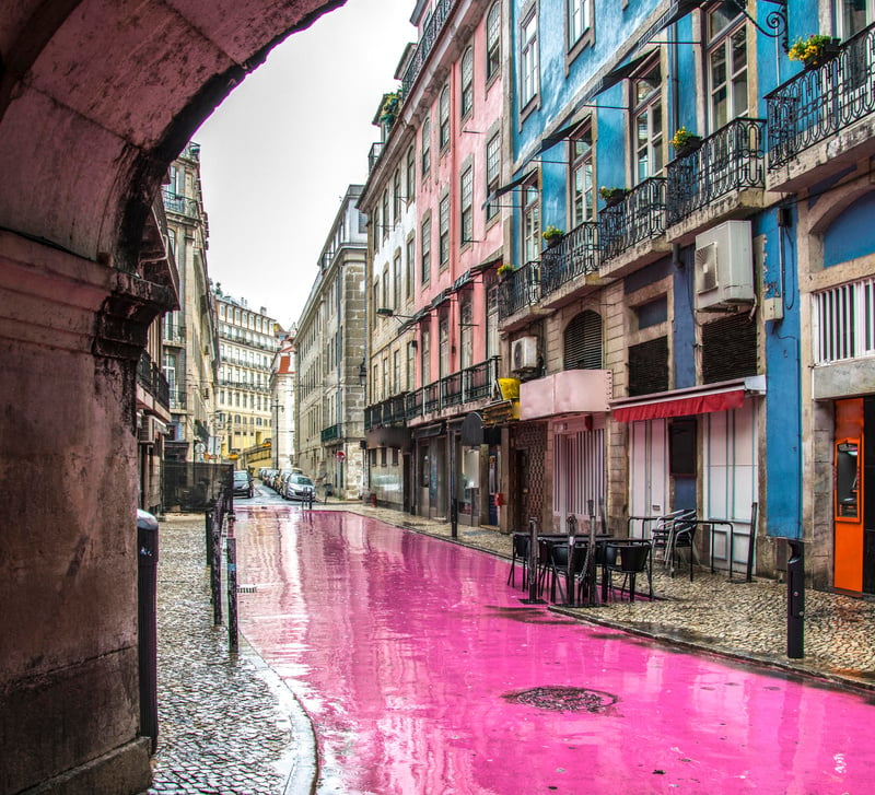 Rua Nova do Carvalho, the pink street, Lisbon, Portugal