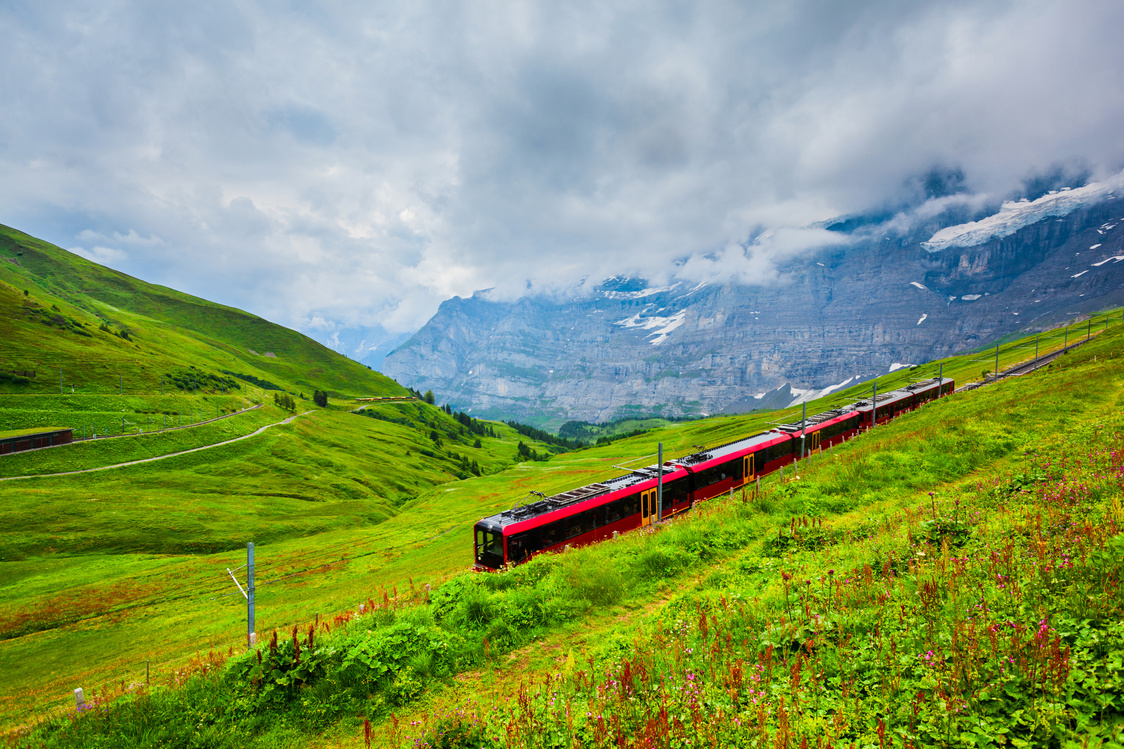 Train in Lauterbrunnen Valley, Switzerland