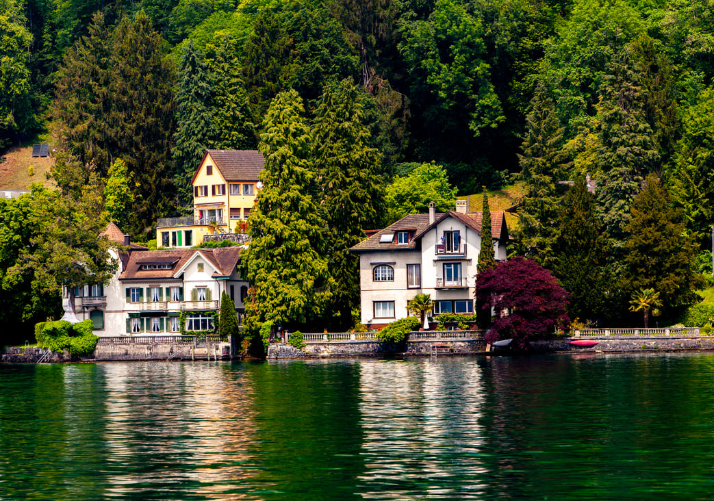 Town Vitznau on Lucerne Lake